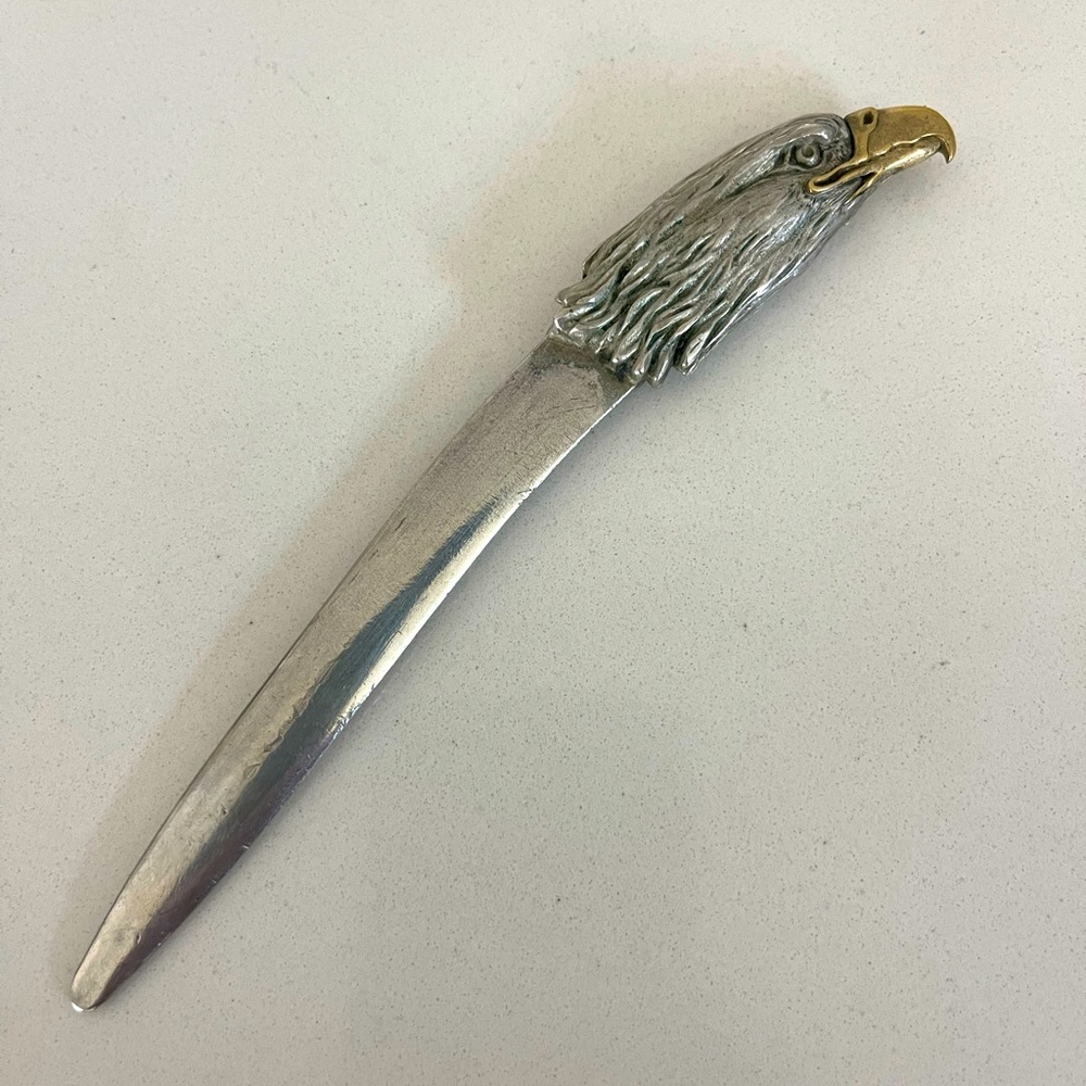Vintage Pewter Eagle Head with Brass Beak Letter Opener